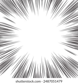 Speed lines effect. Vector manga and comics book illustration isolated on white background. Motion abstract striped radial explosion. Anime action superhero graphic frame.