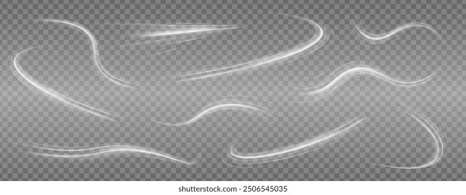 Speed ​​abstract lines effect. White shiny sparks of spiral wave. Luminous white circle.