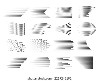 Speed lines. Fast motion lines, quick action effect and dynamic sport stripes. Rapid running traces vector set of effect speed graphic, speedy action dynamic illustration