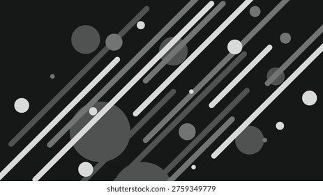 Speed Lines and Flowing Bubbles Thrusted in Diagonal Way, Monochrome Minimal Style Background