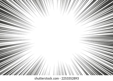 Líneas de velocidad en el marco para el libro de historietas manga. Fondo de movimiento radial. Explosión monocroma y resplandor. Ilustración del vector