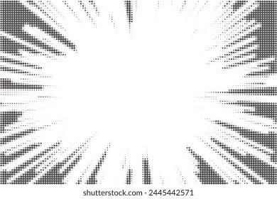 Líneas de velocidad en el marco para el libro de historietas de manga. Fondo de movimiento radial. Explosión monocromática y brillo de destellos. Ilustración vectorial