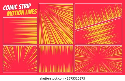 Speed lines with high energy motion effect set. Bright radial streaks and glowing trails create futuristic acceleration effect. Ideal for comic books, anime and superhero designs.