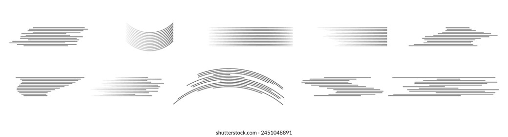 Speed lines isolated set. Comic speed motion lines collection. Motion effect for your design. Vector illustration.
