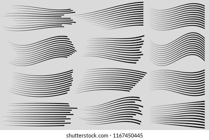 Speed lines isolated set. Motion effect for your design. Black lines on grey background. Vector illustration  EPS10