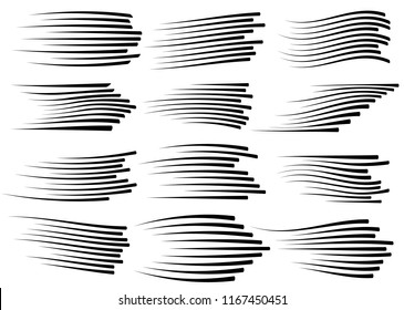 Speed lines isolated set. Motion effect for your design. Black lines on white background. Vector illustration  EPS10