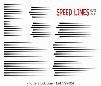 Speed Lines Isolated Set. Motion Effect For Your Design. Black Lines On White Background.