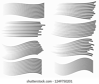 
Speed lines isolated set. Motion effect for your design. Black lines on white background.
