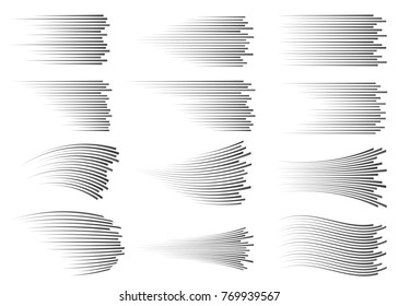 Speed lines isolated set. Motion effect for your design. Black lines on white background.