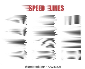 Speed lines isolated set. Motion effect for your design. Black lines on white background.