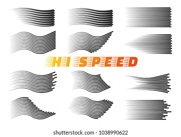 Speed lines isolated set. Sun rays or star burst Black vector elements Isolated.Set of different simple black vector speed lines.