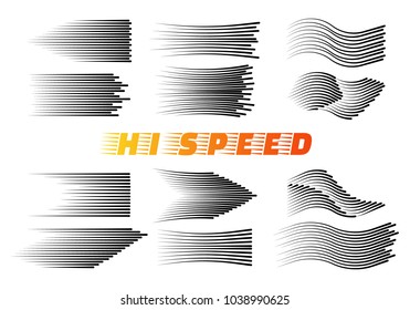 Speed lines isolated set. Sun rays or star burst Black vector elements Isolated.Set of different simple black vector speed lines.