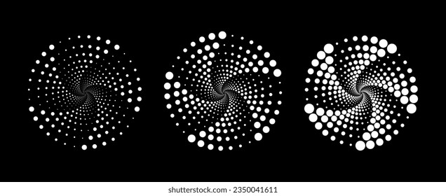 Líneas de velocidad hechas de círculos en forma de círculo. Líneas de velocidad radial. Logo de la ronda tecnológica. Diseño circular de semitono negro y grueso. Ilustrador vectorial. 