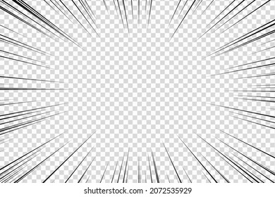 Speed Lines As Manga Comic Effect On Transparent Background. Cartoon Anime Action Background. Vector Illustration Of Blast Motion Effect Or Explosion Frame. Flash Ray Blast Glow.