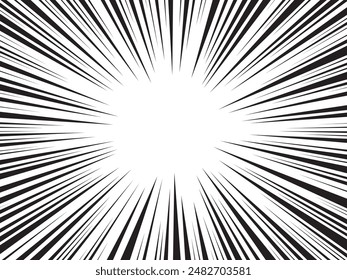 Speed lines as manga comic effect on transparent background. Cartoon anime action background. Vector illustration of blast motion effect. Explosion frame. Flash ray blast glow.