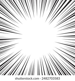 Speed lines as manga comic effect on transparent background. Cartoon anime action background. Vector illustration of blast motion effect. Explosion frame. Flash ray blast glow.