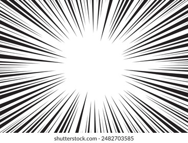 Speed lines as manga comic effect on transparent background. Cartoon anime action background. Vector illustration of blast motion effect. Explosion frame. Flash ray blast glow.