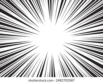 Speed lines as manga comic effect on transparent background. Cartoon anime action background. Vector illustration of blast motion effect. Explosion frame. Flash ray blast glow.