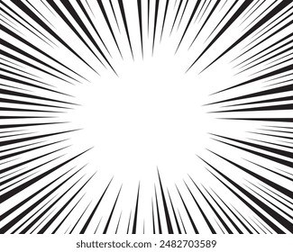 Speed lines as manga comic effect on transparent background. Cartoon anime action background. Vector illustration of blast motion effect. Explosion frame. Flash ray blast glow.