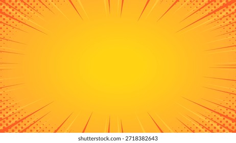 Speed lines as manga comic effect on transparent background. Cartoon anime action background. Abstract yellow comic zoom vector illustration. Yellow comic book effect. Modern creative pop art orange halftone