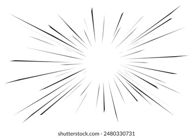 Speed lines manga effect. Comic motion element. Action of burst and radial explosion vector splash. Sketch of energy power and superhero force.