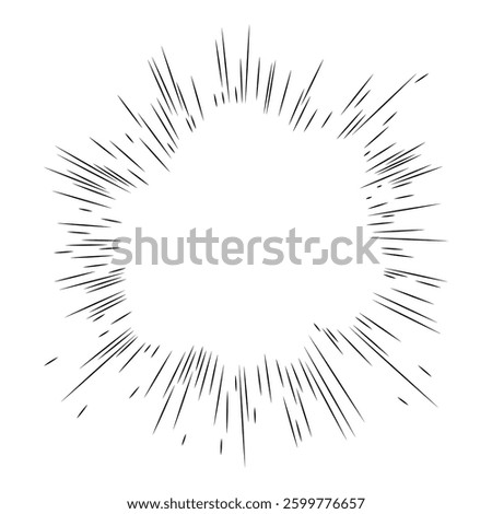 Speed lines manga effect. Comic line element. Radial focus for comic effect. Motion and action focus flash strip lines for anime comic book.