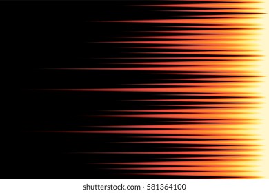 Speed lines on black background. Abstract lights horizontal motion. Stripes fire. Vector illustration for web design banner or print