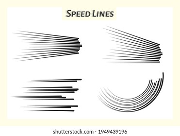 Speed lines with perspective, rounded. A set. Monochrome collection. Vector overlay templates.