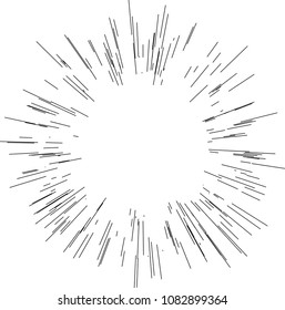 Speed lines. Radiating from the center of thin beams, lines. Vector illustration. Icon black on white. Design element. Dynamic style. Abstract explosion, motion lines from the middle, radiating sharp