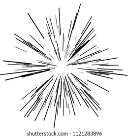 Speed lines. Radiating from the center of thin beams, lines. Vector illustration. Icon black on white. Design element. Dynamic style. Abstract explosion, motion lines from the middle, radiating sharp