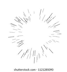 Speed lines. Radiating from the center of thin beams, lines. Vector illustration. Icon black on white. Design element. Dynamic style. Abstract explosion, motion lines from the middle, radiating sharp