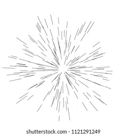 Speed lines. Radiating from the center of thin beams, lines. Vector illustration. Icon black on white. Design element. Dynamic style. Abstract explosion, motion lines from the middle, radiating sharp