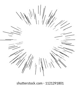 Speed lines. Radiating from the center of thin beams, lines. Vector illustration. Icon black on white. Design element. Dynamic style. Abstract explosion, motion lines from the middle, radiating sharp
