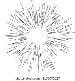Speed lines. Radiating from the center of thin beams, lines. Vector illustration. Icon black on white. Design element. Dynamic style. Abstract explosion, motion lines from the middle, radiating sharp