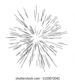 Speed lines. Radiating from the center of thin beams, lines. Vector illustration. Icon black on white. Design element. Dynamic style. Abstract explosion, motion lines from the middle, radiating sharp