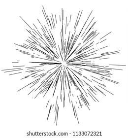 Speed lines. Radiating from the center of thin beams, lines. Vector illustration. Icon black on white. Design element. Dynamic style. Abstract explosion, motion lines from the middle, radiating sharp
