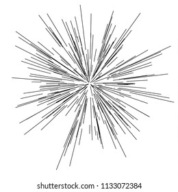 Speed lines. Radiating from the center of thin beams, lines. Vector illustration. Icon black on white. Design element. Dynamic style. Abstract explosion, motion lines from the middle, radiating sharp