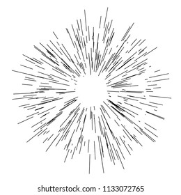 Speed lines. Radiating from the center of thin beams, lines. Vector illustration. Icon black on white. Design element. Dynamic style. Abstract explosion, motion lines from the middle, radiating sharp