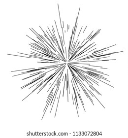 Speed lines. Radiating from the center of thin beams, lines. Vector illustration. Icon black on white. Design element. Dynamic style. Abstract explosion, motion lines from the middle, radiating sharp