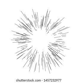 
Speed lines. Radiating from the center of thin beams, lines. Vector illustration. Icon black on white. Design element. Dynamic style. Abstract explosion, motion lines from the middle, radiating sharp