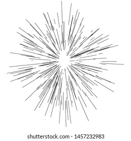 
Speed lines. Radiating from the center of thin beams, lines. Vector illustration. Icon black on white. Design element. Dynamic style. Abstract explosion, motion lines from the middle, radiating sharp