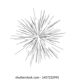 
Speed lines. Radiating from the center of thin beams, lines. Vector illustration. Icon black on white. Design element. Dynamic style. Abstract explosion, motion lines from the middle, radiating sharp
