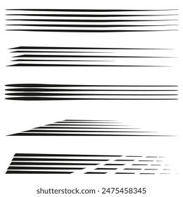 Speed lines set. Dynamic motion effects. Black and white vector. Abstract design.