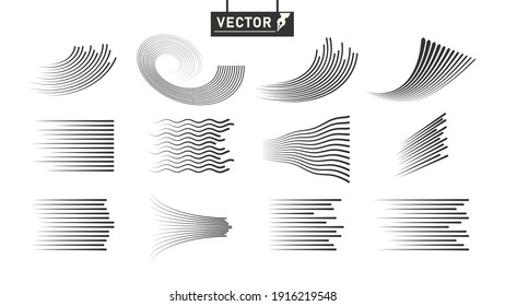 Speed lines. A set. Monochrome collection. Vector overlay templates.