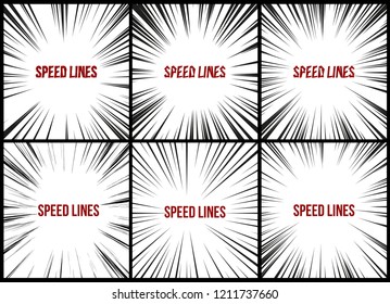 Speed lines set. Motion effect for your design. Black Comic lines on a transparent background. 