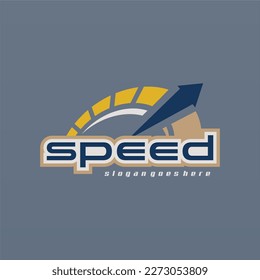 Speed logo design with speedometer. Technology automotive logo concept
