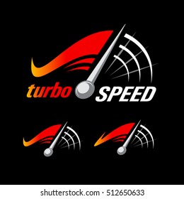 Speed logo design, turbo speed title, silhouette speedometer symbol icon vector set