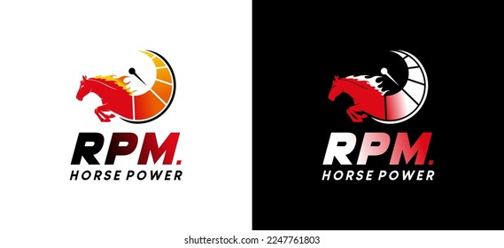 Speed ​​rpm logo illustration design with running horse power concept