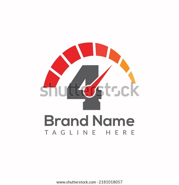 Speed Logo On Letter 4 Template. Speed On 4\
Letter, Initial Speed Sign\
Concept