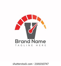 Speed Logo On Letter V Template. Speed On V Letter, Initial Speed Sign Concept